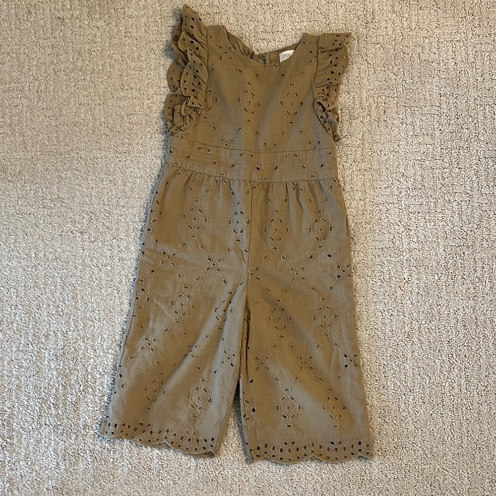 Zara olive green eyelet Jumpsuit wide leg